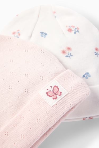 Neonate - Confezione da 2 - motivo fiori e farfalle - berretto neonate - bianco / rosa