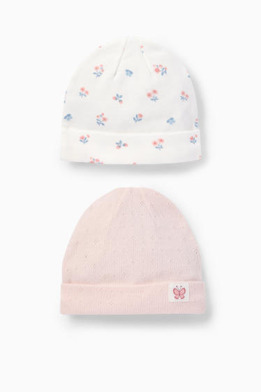 Neonate - Confezione da 2 - motivo fiori e farfalle - berretto neonate - bianco / rosa