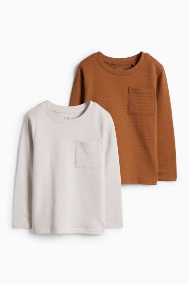 Copii - Băieți - Tricou cu mânecă lungă - maro / alb-crem