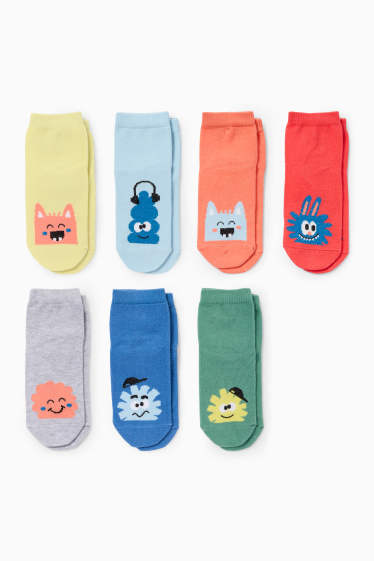 Enfants garçons - Lot de 7 paires - monstres - chaussettes à motif - orange / bleu