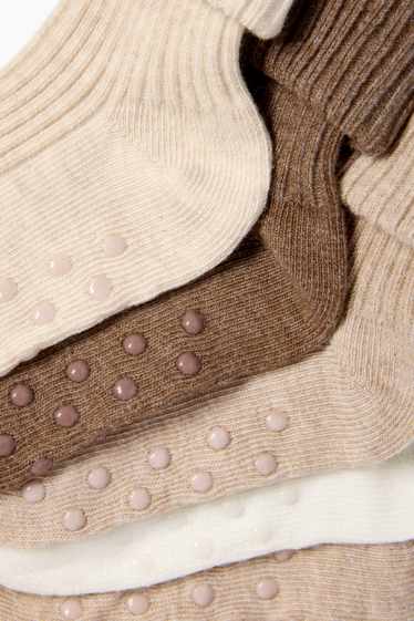 Unisex - Multipack 5er - Baby-Anti-Rutsch-Socken - gerippt - braun / cremeweiss