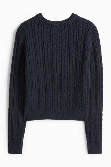 Damen - Strickjacke - Zopfmuster - dunkelblau