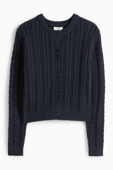 Damen - Strickjacke - Zopfmuster - dunkelblau