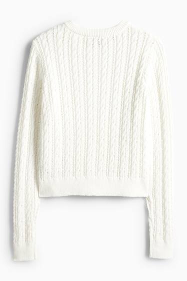 Women - Cardigan - cable knit pattern - white