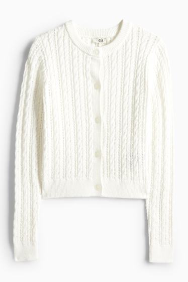 Women - Cardigan - cable knit pattern - white