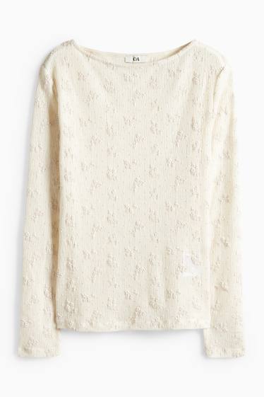 Dames - Longsleeve - slim fit - ribstof - met structuur - beige