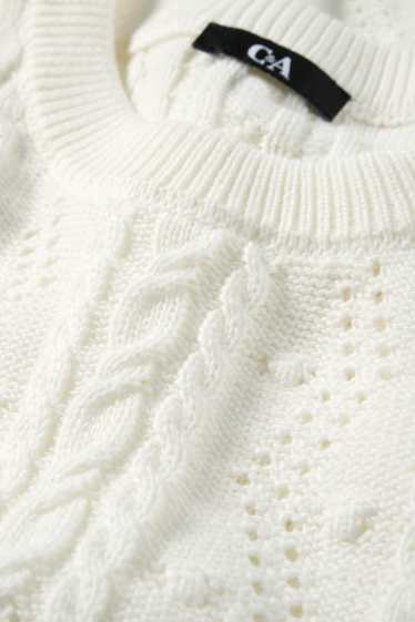 Donna - Maglione - a maniche corte - motivo a treccia - bianco