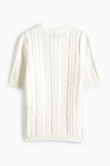 Donna - Maglione - a maniche corte - motivo a treccia - bianco