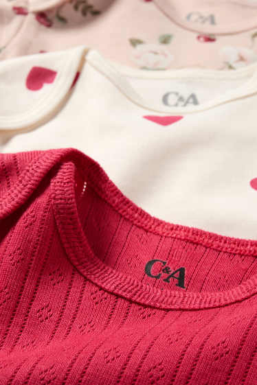 Baby Mädchen - Multipack 3er - Erdbeere und Herzchen - Baby-Body - pink