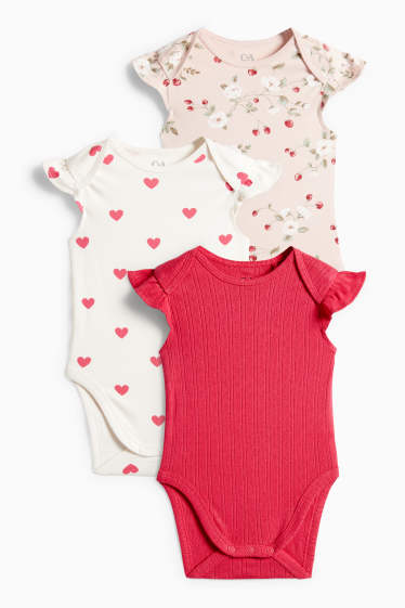 Baby Mädchen - Multipack 3er - Erdbeere und Herzchen - Baby-Body - pink