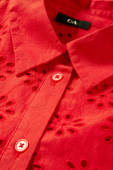 Femei - Bluză - broderie englezească - roșu