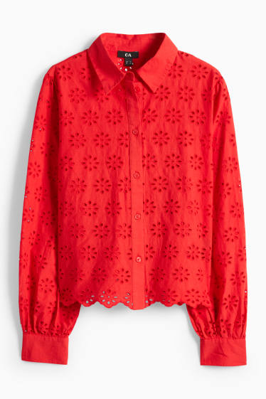 Femei - Bluză - broderie englezească - roșu