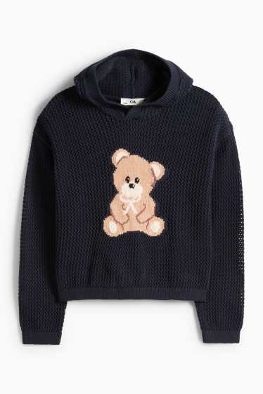 Enfants filles - Teddy bear - pull à capuche - texturé - bleu foncé