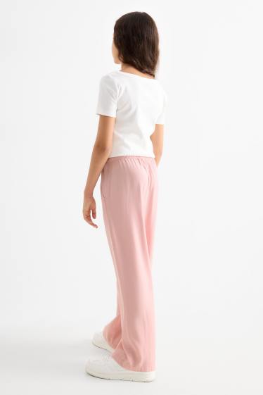 Enfants filles - Pantalon de toile - palazzo - rose