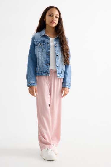 Enfants filles - Pantalon de toile - palazzo - rose