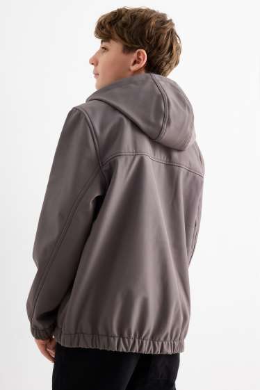 Děti - chlapci - Softshellová bunda s kapucí - vodotěsná - tmavošedá
