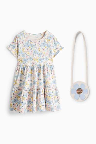 Děti - dívky - Květiny - souprava - šaty a taška - 2dílná - barevná