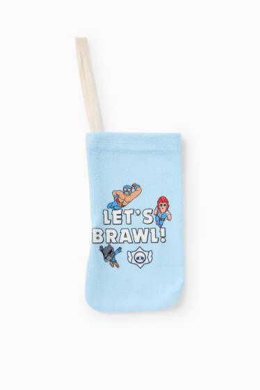 Enfants garçons - Brawl Stars - ensemble - pyjama en polaire et pochette à portable - 3 pièces - blanc / bleu clair