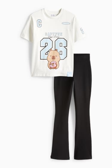 Nena - CapyFun - conjunt - samarreta de màniga curta i leggings acampanats - 2 peces - blanc/negre
