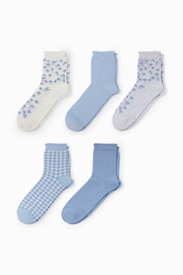 Femmes - Lot de 5 paires - chaussettes - blanc / bleu clair