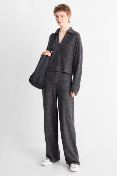 Dona - Leggings straights - acanalats - gris fosc