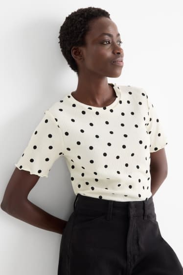 Femei - Tricou - regular fit - cu buline - alb-crem