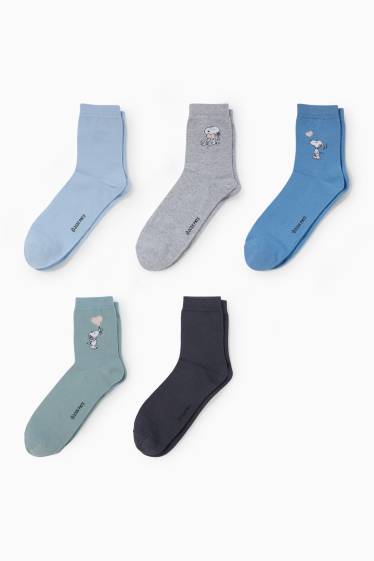 Damen - Multipack 5er - Socken mit Motiv - Snoopy - hellblau