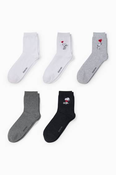 Donna - Confezione da 5 - calzini con motivo - Snoopy - bianco