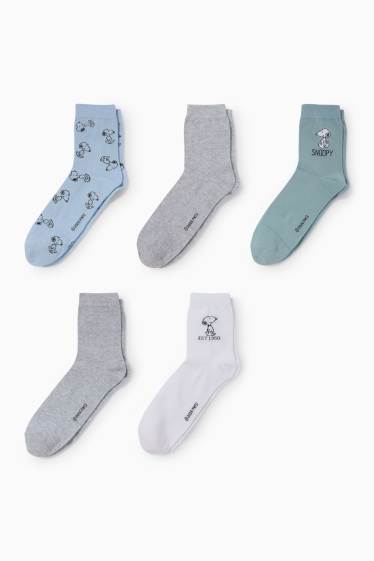 Dámské - Multipack 5 ks - ponožky s motivem - Snoopy - modrá