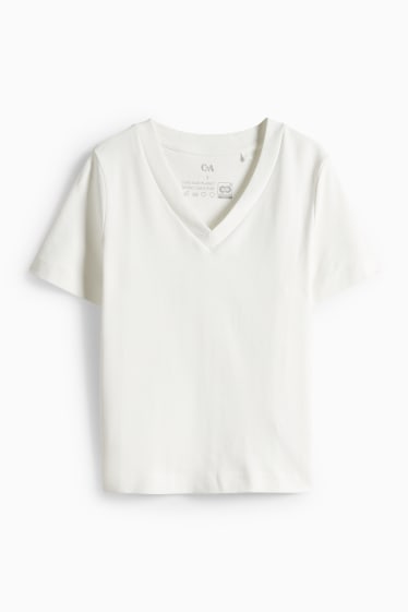 Femmes - T-shirt avec encolure en V - slim fit - blanc