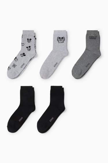 Dámské - Multipack 5 ks - ponožky s motivem - Mickey Mouse - černá/šedá