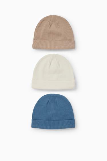 Baby Buben - Multipack 3er - Baby-Mütze - gerippt - blau  / beige