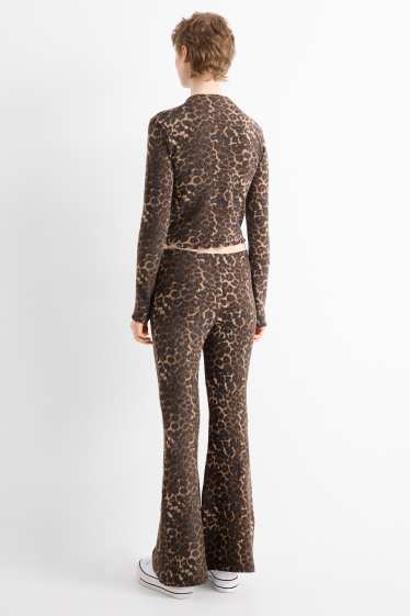 Donna - Leggings svasati - a coste - stampa leopardata - marrone scuro