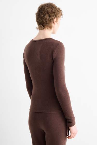 Dámské - Tričko s dlouhým rukávem - slim fit - tmavohnědá