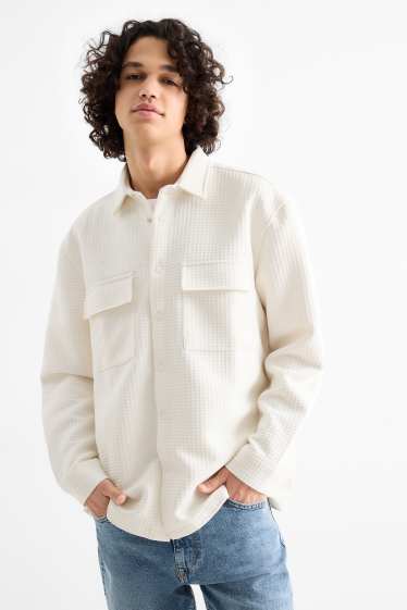 Heren - Overhemd - relaxed fit - kent - met structuur - crème wit