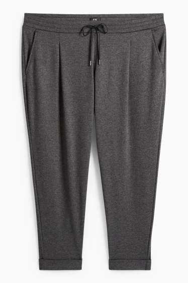 Dames - Jersey broek - mid waist - tapered fit - met structuur - grijs-mix