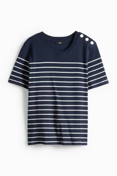 Femmes - T-shirt - regular fit - à rayures - bleu foncé / blanc