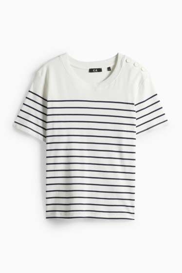 Femmes - T-shirt - regular fit - à rayures - bleu foncé / blanc