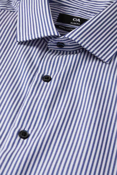 Heren - Business-overhemd - slim fit - cut away - strijkvrij - gestreept - donkerblauw / crème wit