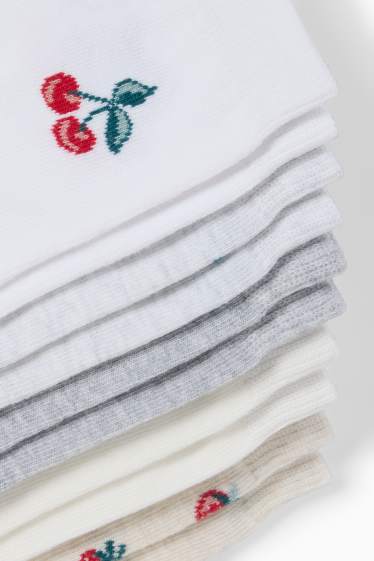 Dámské - Multipack 5 ks - ponožky s motivem - třešně a jahody - krémově bílá
