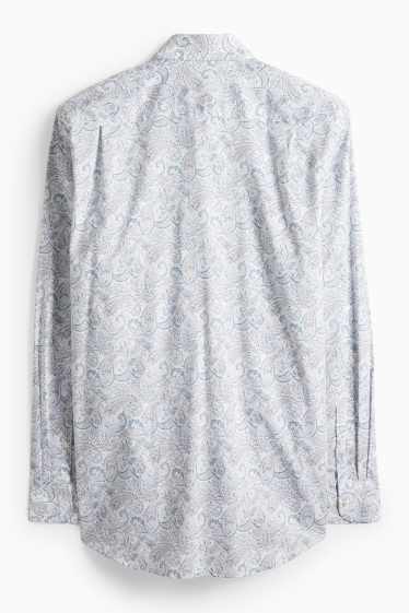 Men - Business shirt - regular fit - kent collar - easy-iron - patterned - white / light blue