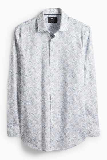 Men - Business shirt - regular fit - kent collar - easy-iron - patterned - white / light blue