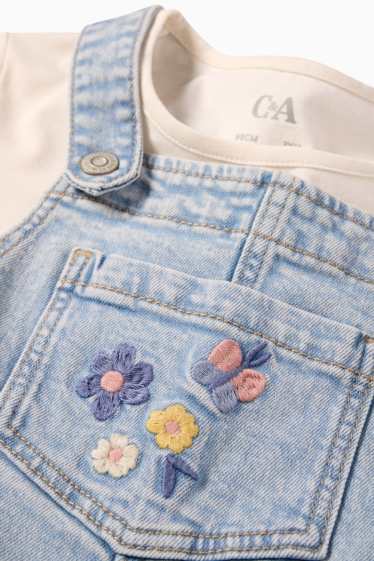 Kinder Mädchen - Blume - Set - Kurzarmshirt und Jeans-Latzhose - 2 teilig - helljeansblau
