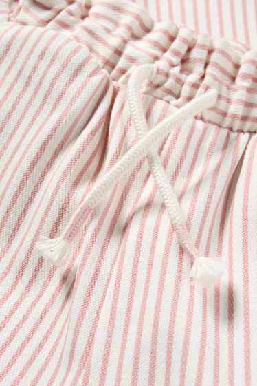 Kinder Mädchen - Jogginghose - gestreift - strukturiert - weiß / rosa