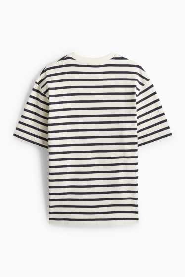 Pánské - Tričko - relaxed fit - pruhované- strukturované - krémově bílá