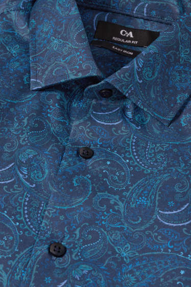 Hommes - Chemise de bureau - regular fit - col kent - facile à repasser - à motif - bleu foncé