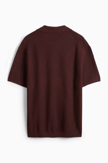 Pánské - Pletená polokošile - relaxed fit - strukturovaná - tmavohnědá