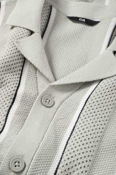 Pánské - Pletená košile - regular fit - klopový límec - pruhovaná - mátově zelená