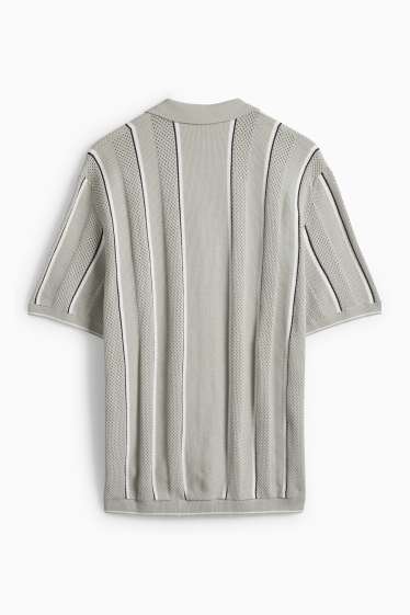 Pánské - Pletená košile - regular fit - klopový límec - pruhovaná - mátově zelená