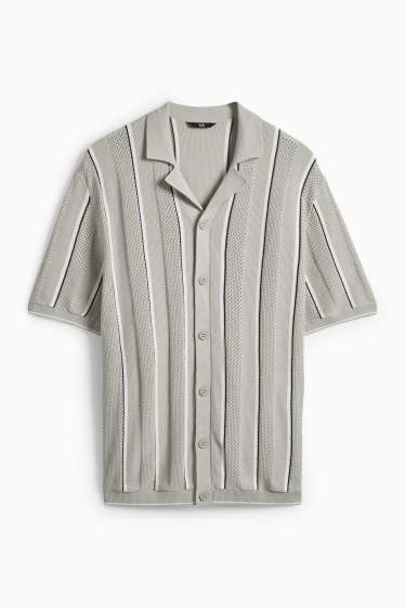 Pánské - Pletená košile - regular fit - klopový límec - pruhovaná - mátově zelená